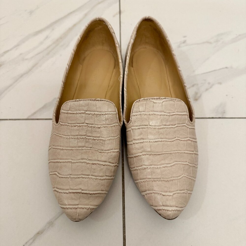 Women's Size 5 1/2 M Nine West Light Pink Crocodile Work Slip On Flats Shoes